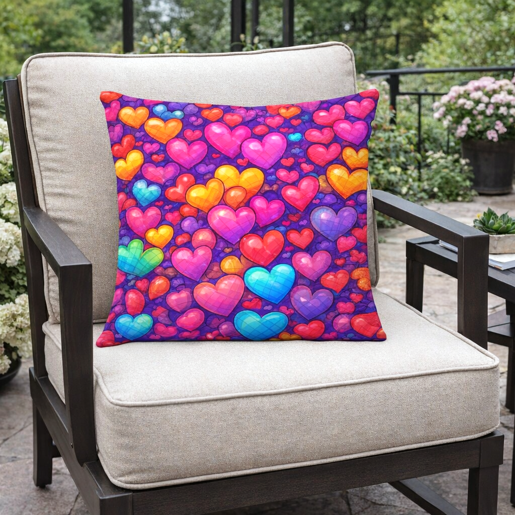 Set of 2 Throw Pillows (with Inserts) Colorful Hearts Art Design 18"x18" DZ318