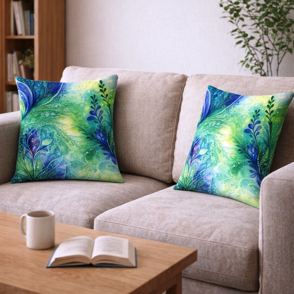 Set of 2 - Throw Pillows (with Inserts) Colorful Flower Design 18"x18" DZ319