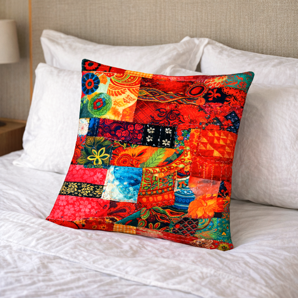 Set of 2 - Throw Pillows (with Inserts) Colorful Patchwork Quilt 18"x18" DZ320