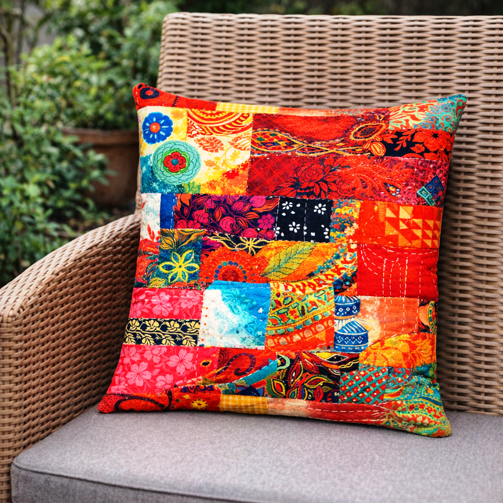 Set of 2 - Throw Pillows (with Inserts) Colorful Patchwork Quilt 18"x18" DZ320