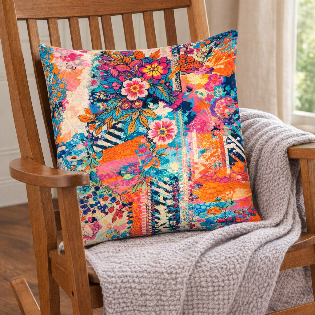 Set of 2 Throw Pillows (with Inserts) Colorful Flower Art Design 18"x18" DZ322