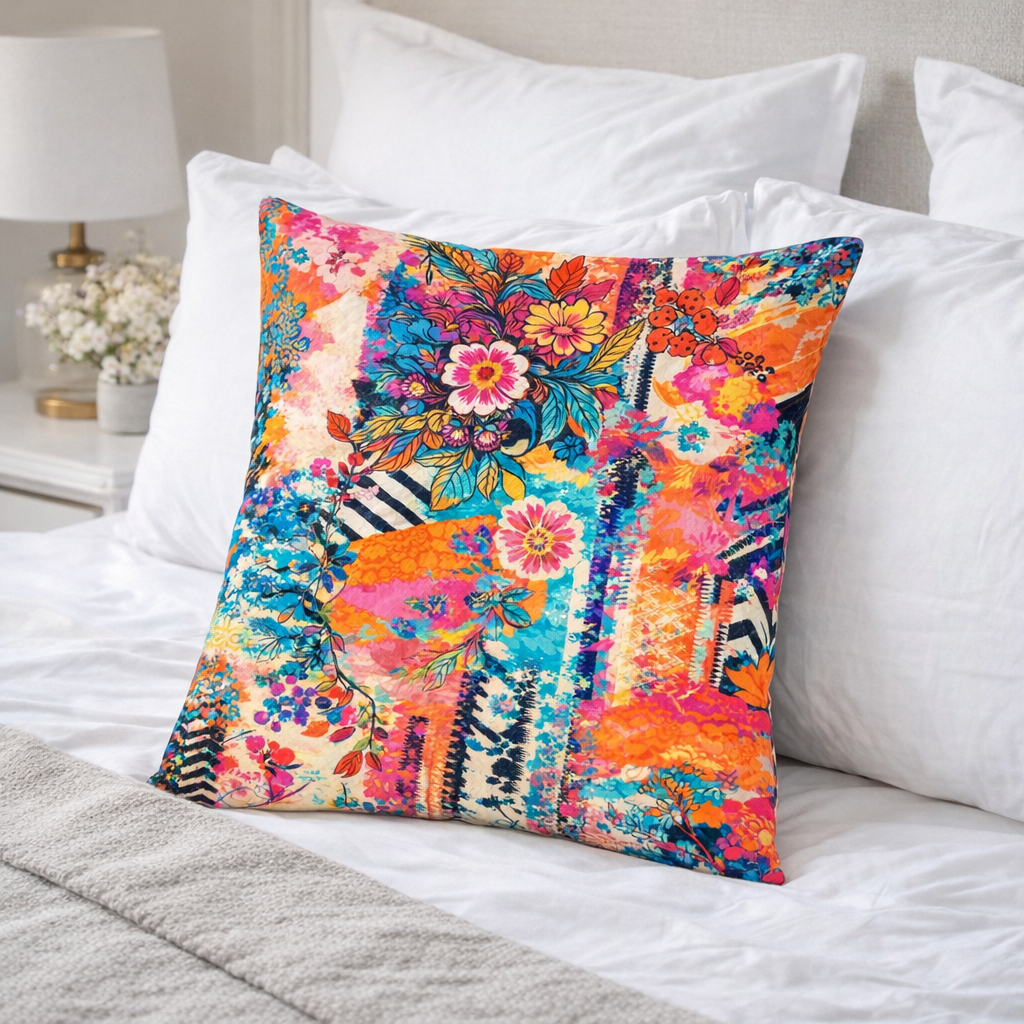 Set of 2 Throw Pillows (with Inserts) Colorful Flower Art Design 18"x18" DZ322