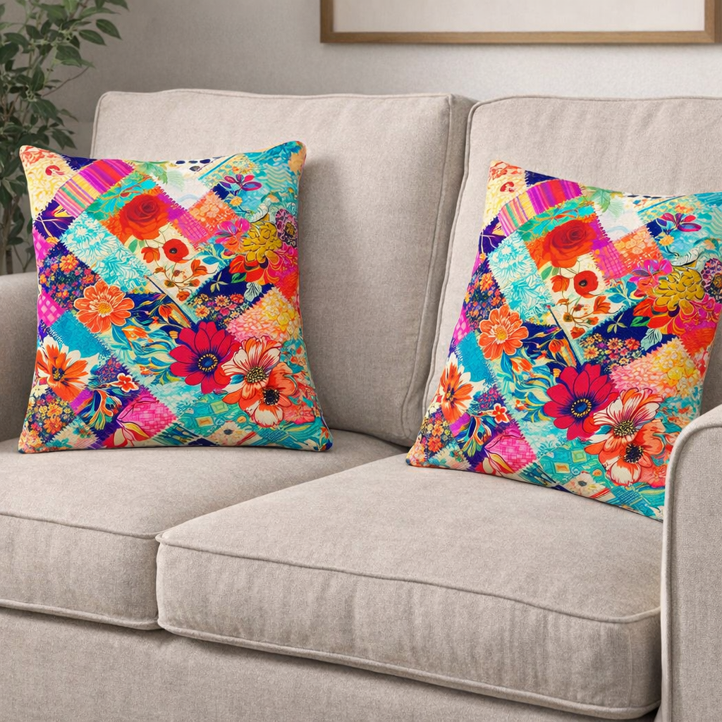Set of 2 Throw Pillows (with Inserts) Colorful Flower Art Design 18"x18" DZ323