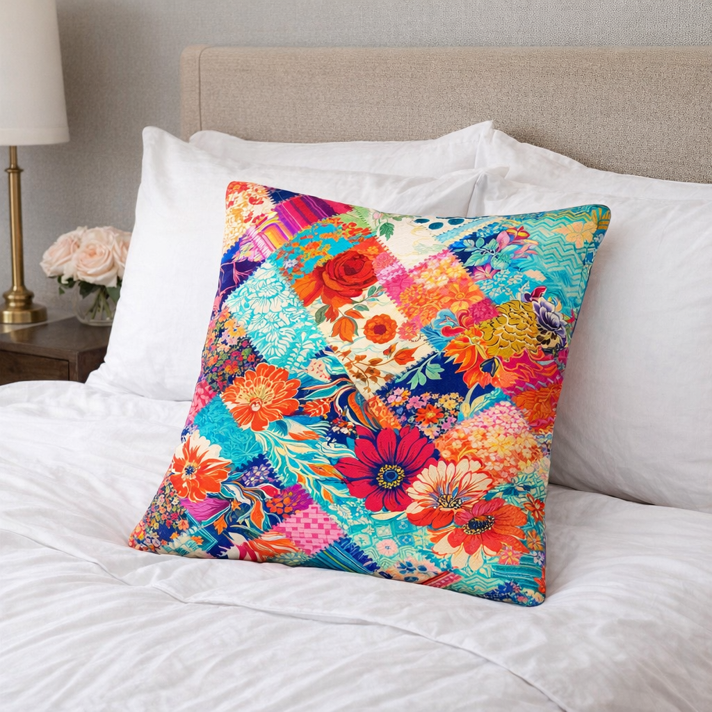 Set of 2 Throw Pillows (with Inserts) Colorful Flower Art Design 18"x18" DZ323