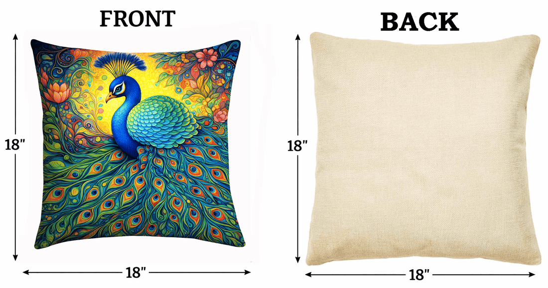 (2) Throw Pillows with Insert Bright Peacock Flowers Art Design Gift 18x18 DZ325