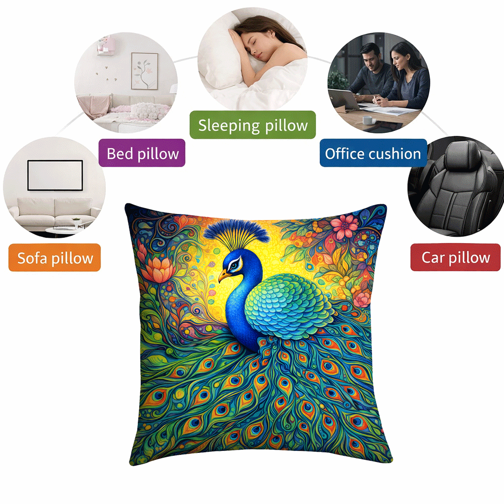 (2) Throw Pillows with Insert Bright Peacock Flowers Art Design Gift 18x18 DZ325