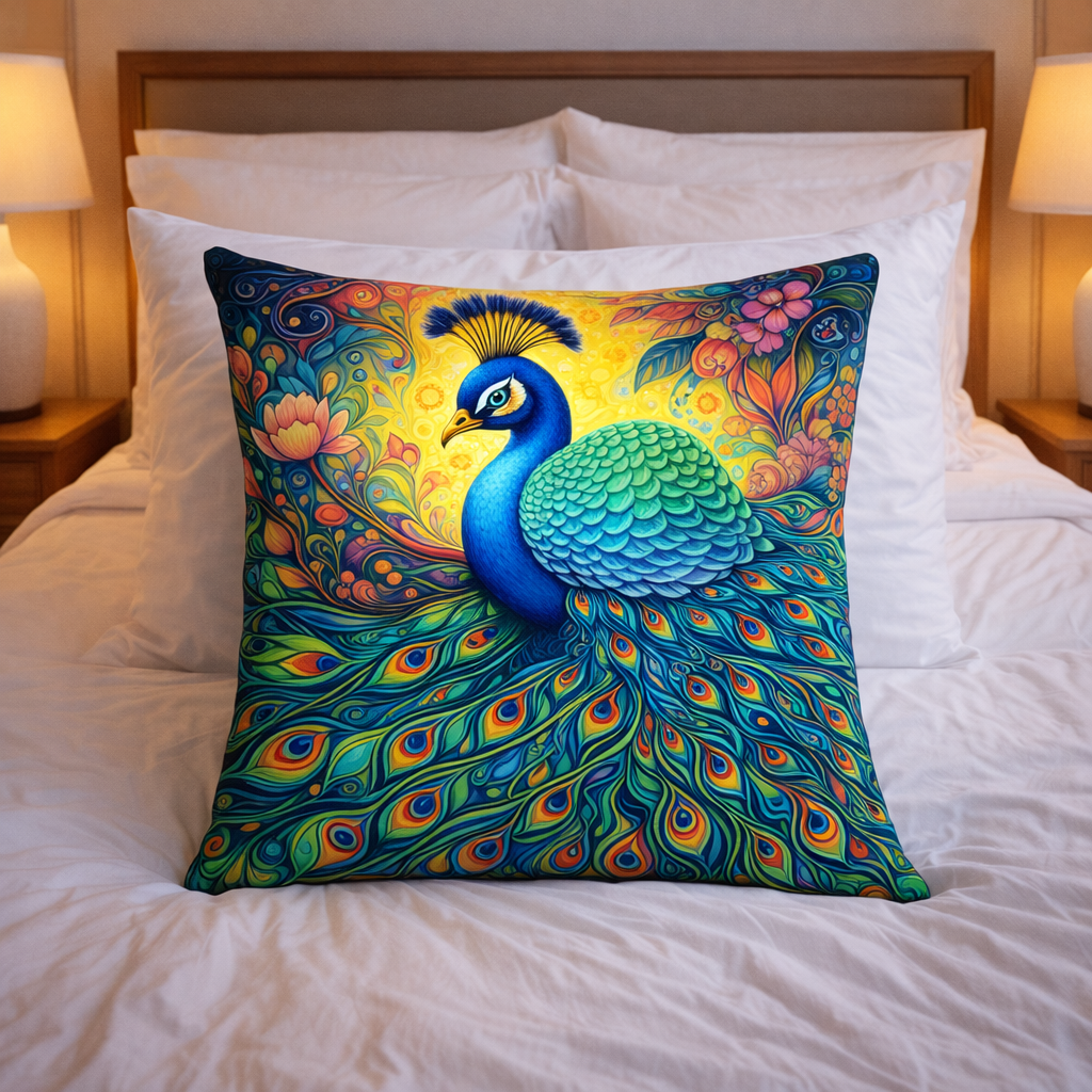 (2) Throw Pillows with Insert Bright Peacock Flowers Art Design Gift 18x18 DZ325