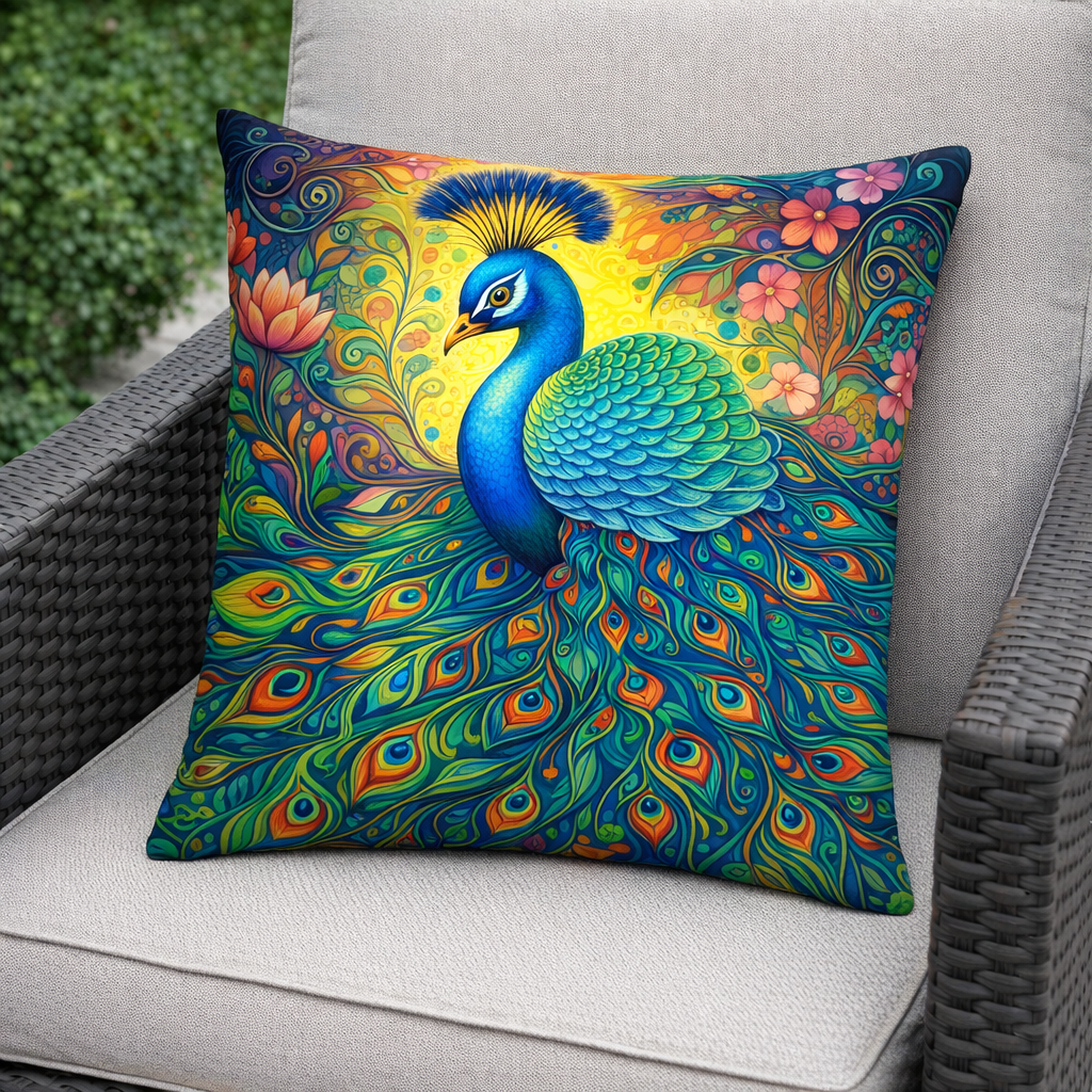 (2) Throw Pillows with Insert Bright Peacock Flowers Art Design Gift 18x18 DZ325
