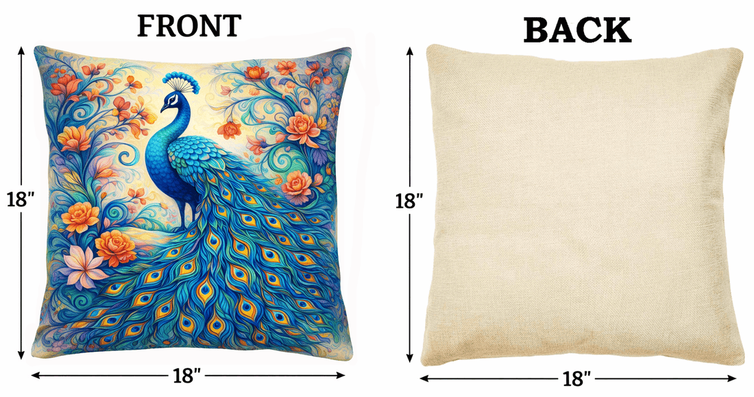 (2) Throw Pillows with Insert Bright Peacock Floral Art Design Gift 18x18 DZ326