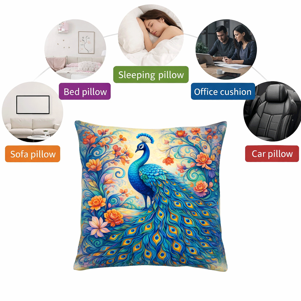 (2) Throw Pillows with Insert Bright Peacock Floral Art Design Gift 18x18 DZ326