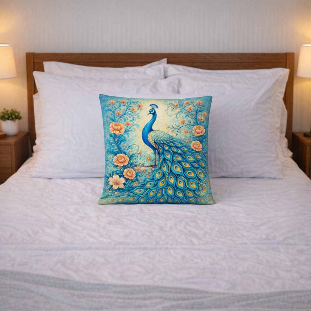 (2) Throw Pillows with Insert Bright Peacock Floral Art Design Gift 18x18 DZ326