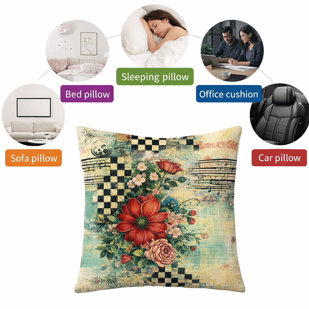 (2) Throw Pillows with Insert Musical Notes Floral Art Design Gift 18x18 DZ327