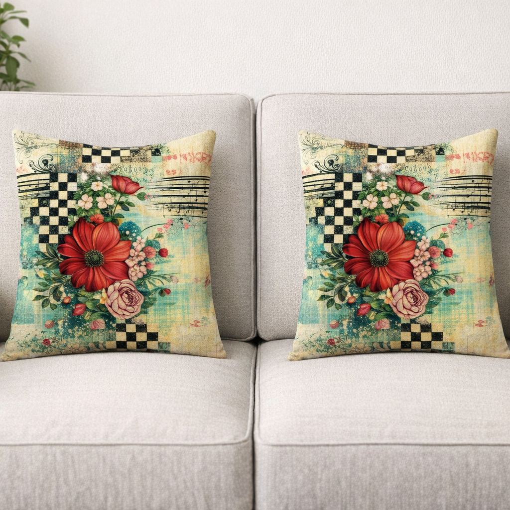 (2) Throw Pillows with Insert Musical Notes Floral Art Design Gift 18x18 DZ327