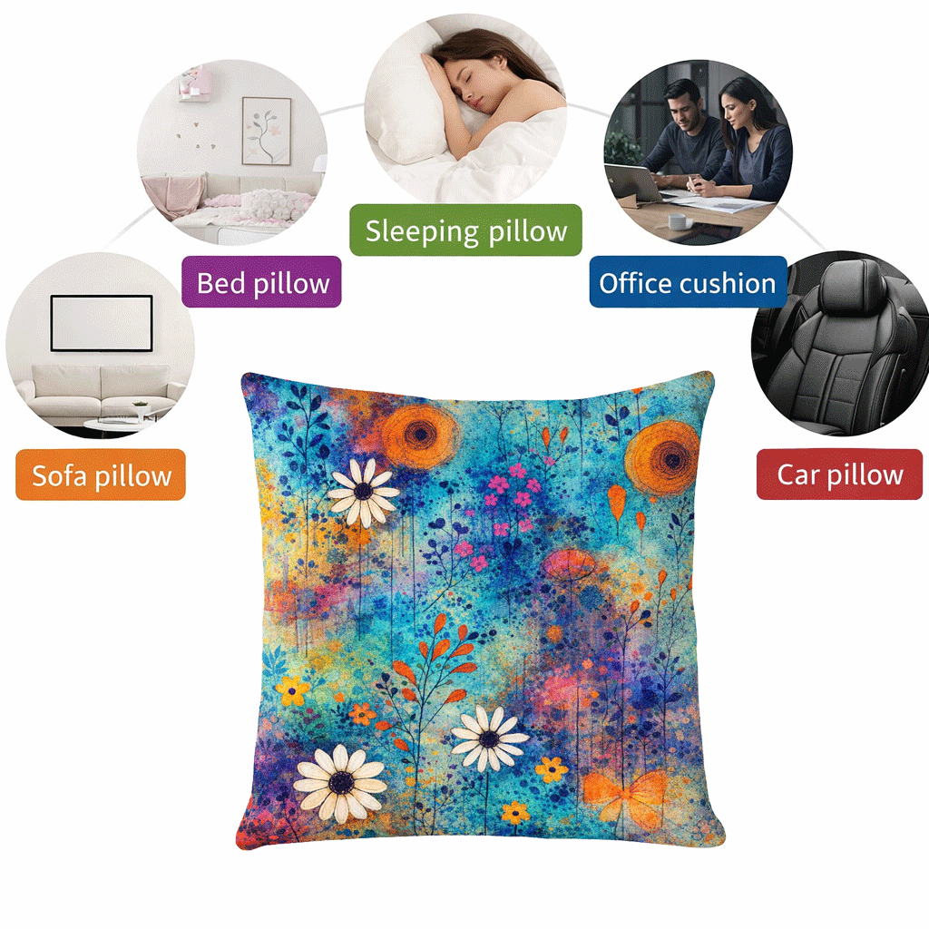 (2) Throw Pillows with Insert Bright Garden Flowers Art Design Gift 18x18 DZ328