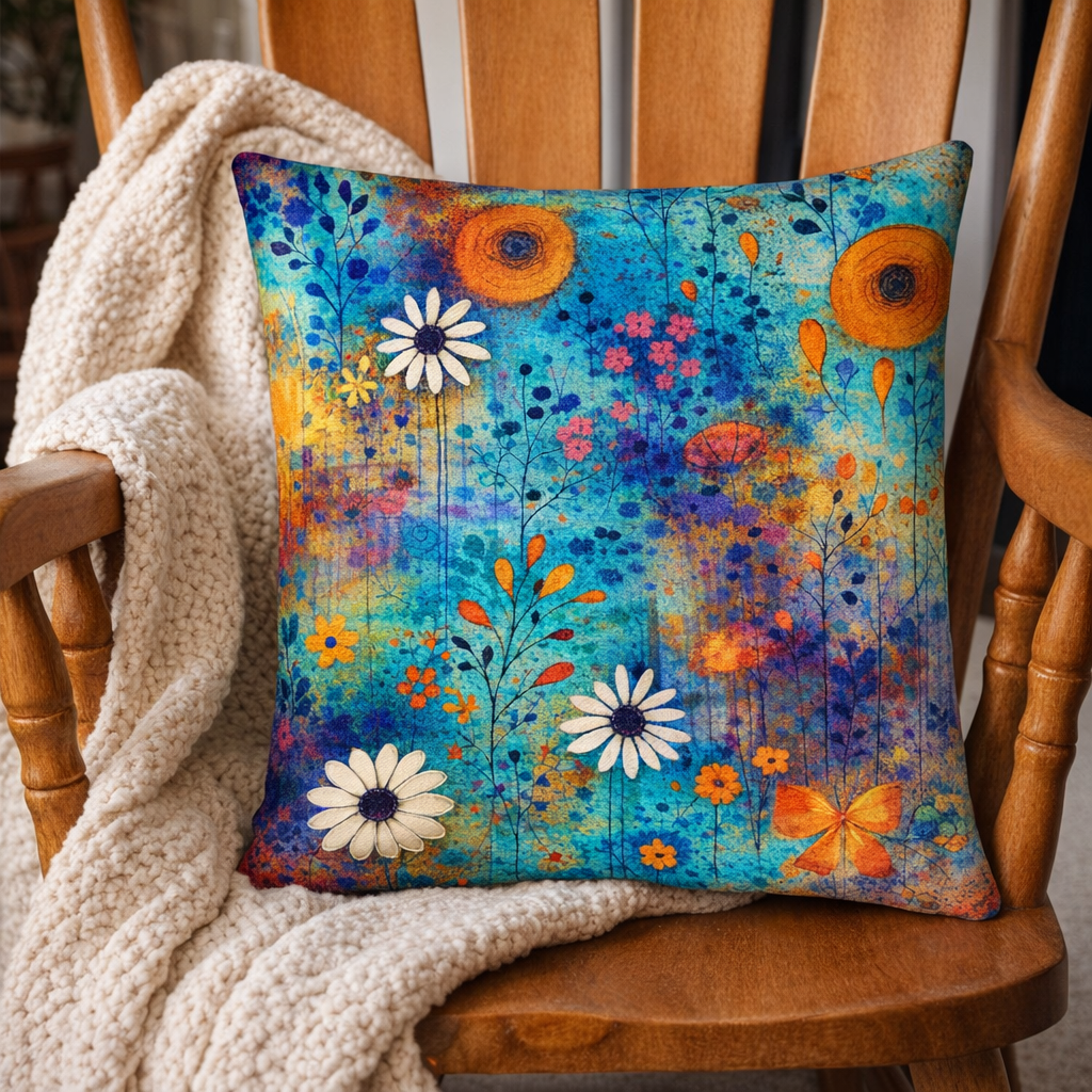 (2) Throw Pillows with Insert Bright Garden Flowers Art Design Gift 18x18 DZ328