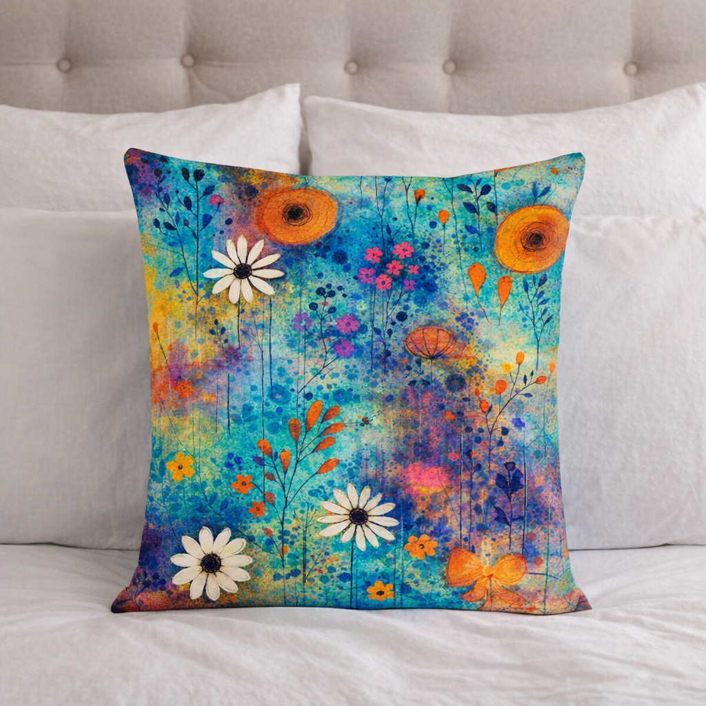 (2) Throw Pillows with Insert Bright Garden Flowers Art Design Gift 18x18 DZ328