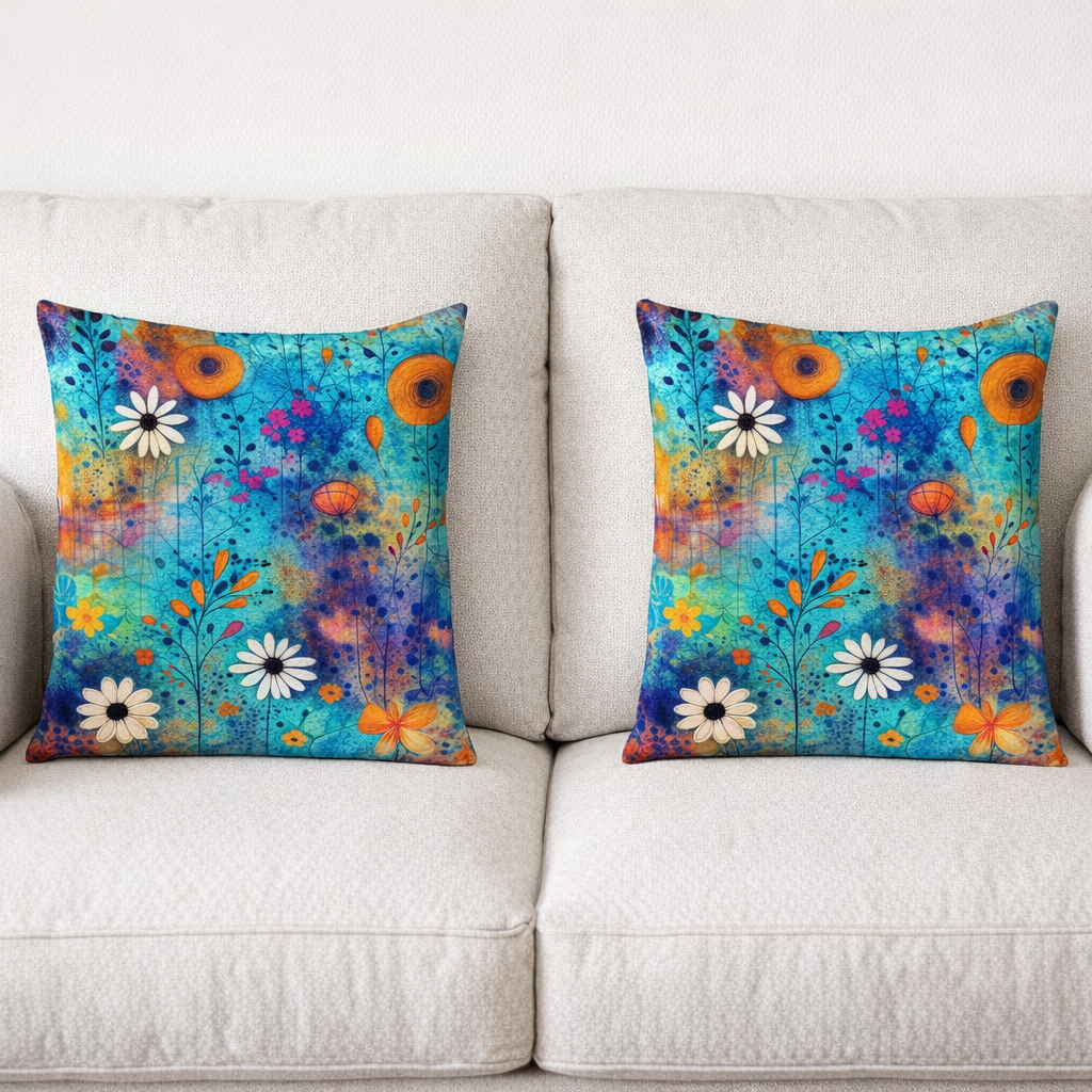(2) Throw Pillows with Insert Bright Garden Flowers Art Design Gift 18x18 DZ328