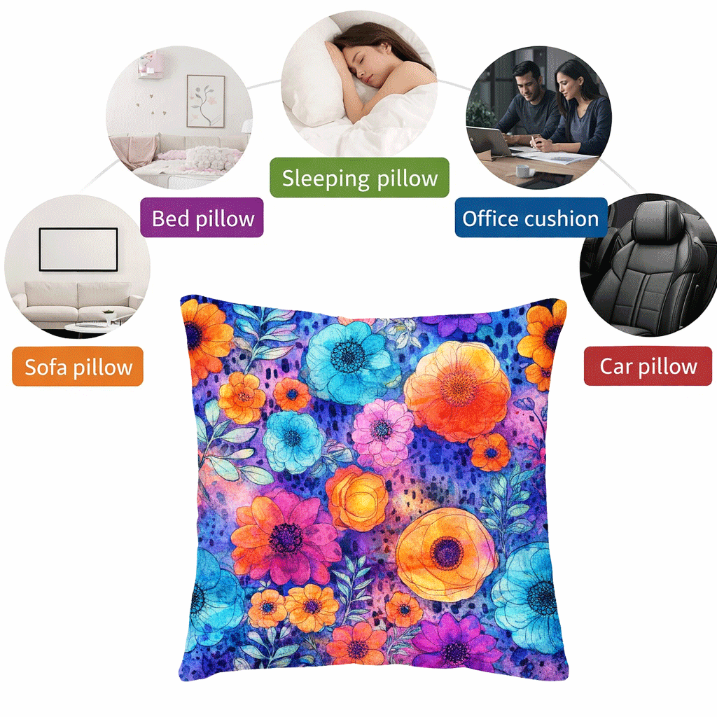 (2) Throw Pillows with Insert Colorful Garden Flowers Art Deco Gift 18x18 DZ329