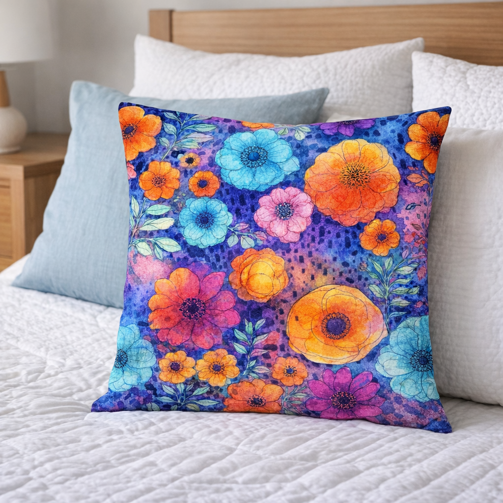 (2) Throw Pillows with Insert Colorful Garden Flowers Art Deco Gift 18x18 DZ329