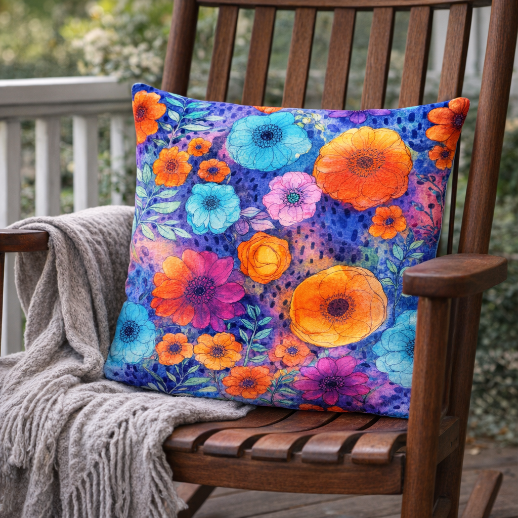(2) Throw Pillows with Insert Colorful Garden Flowers Art Deco Gift 18x18 DZ329