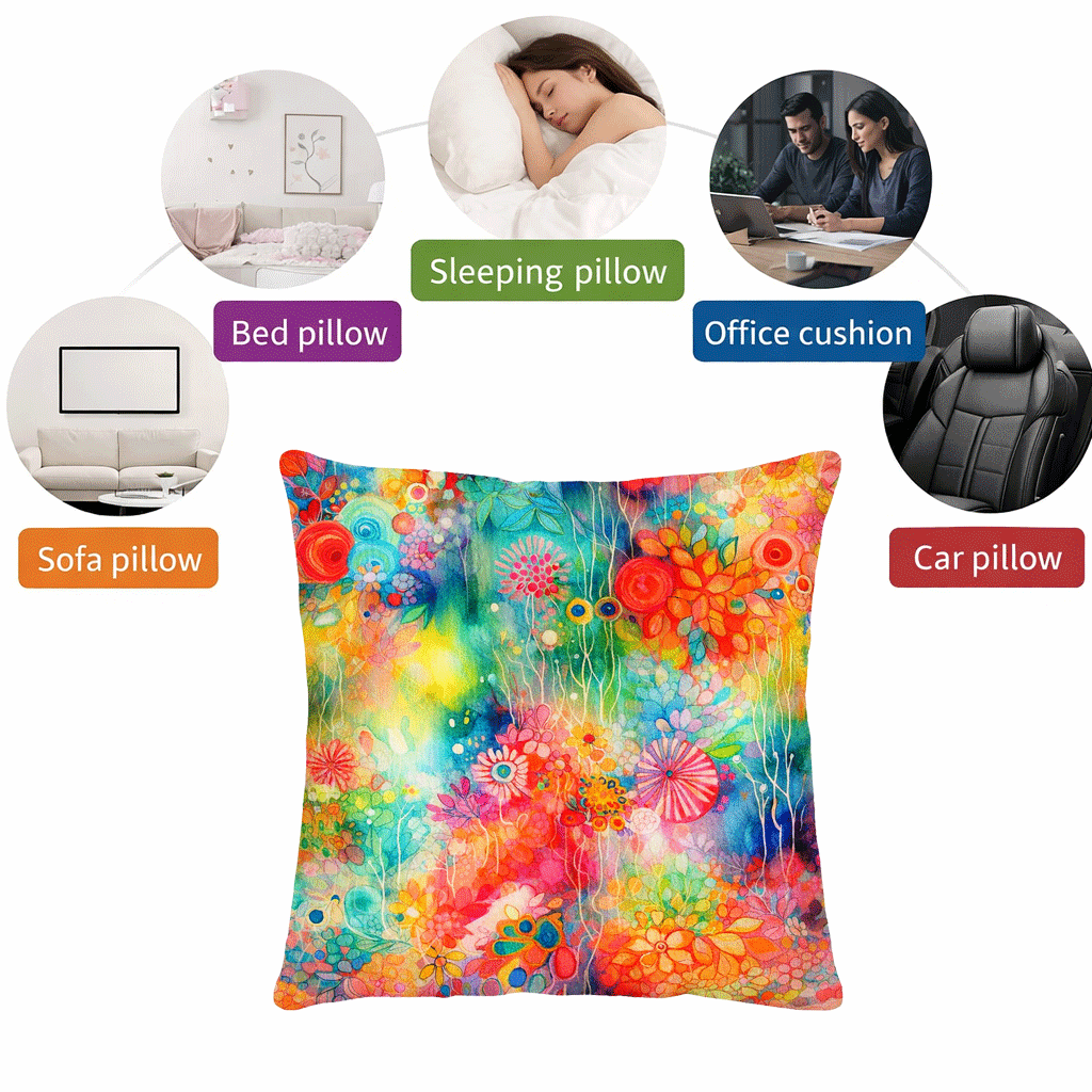 (2) Throw Pillows with Insert Colorful Summer Flowers Art Deco Gift 18x18 DZ330