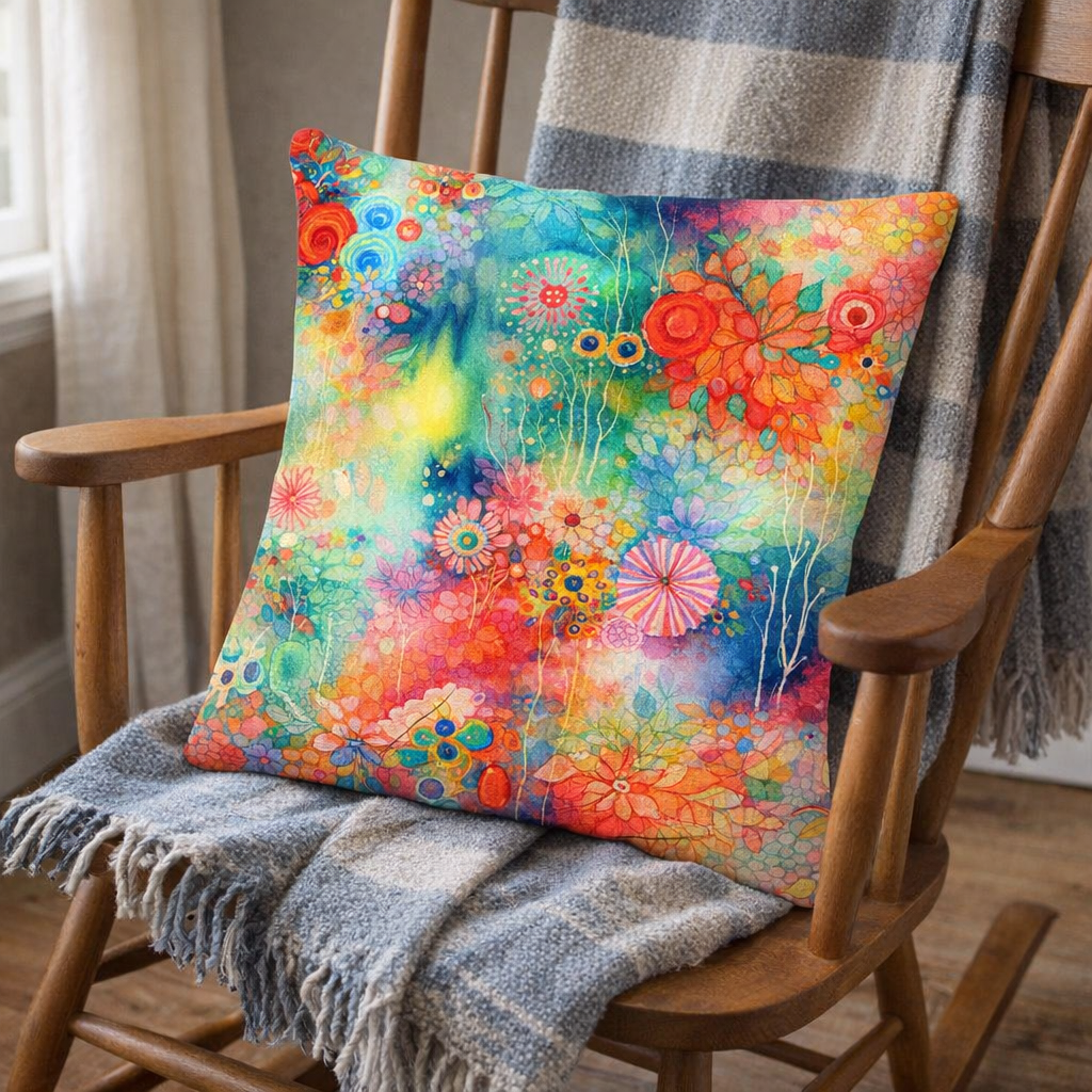 (2) Throw Pillows with Insert Colorful Summer Flowers Art Deco Gift 18x18 DZ330
