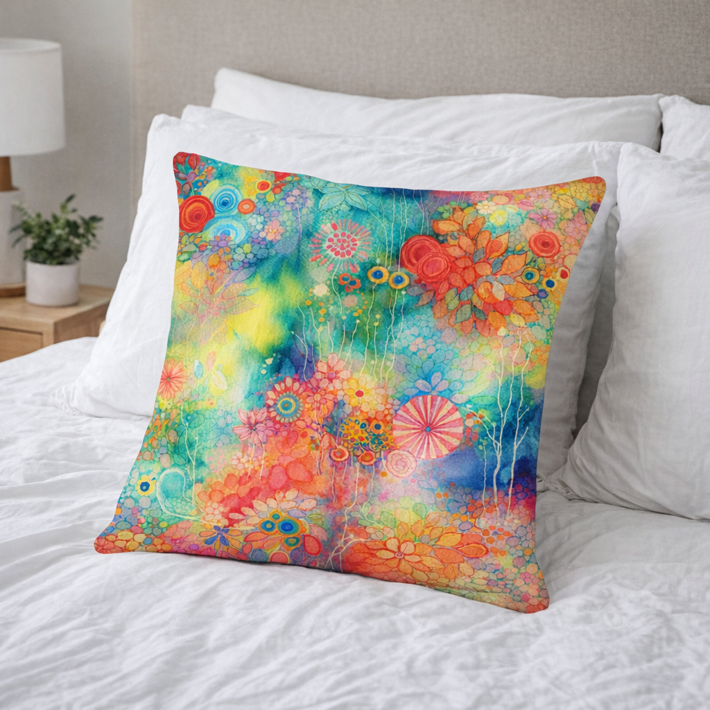 (2) Throw Pillows with Insert Colorful Summer Flowers Art Deco Gift 18x18 DZ330