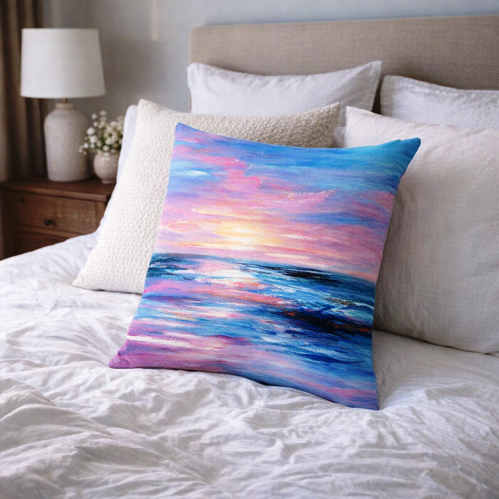 (2) Throw Pillows with Insert Blue Pink Abstract Ocean Art Deco Gift 18x18 DZ333