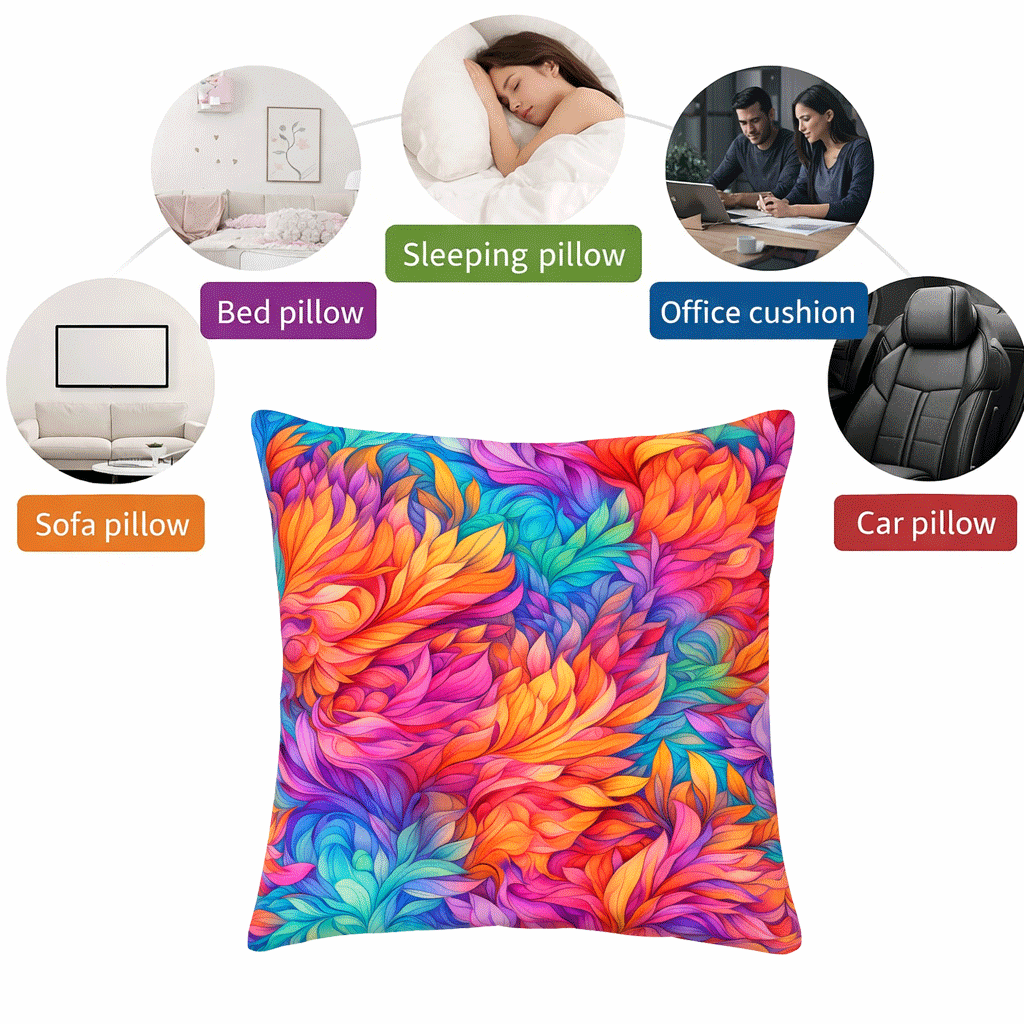 (2) Throw Pillows with Insert Colorful Bright Flowers Abstract Gift 18x18 DZ337