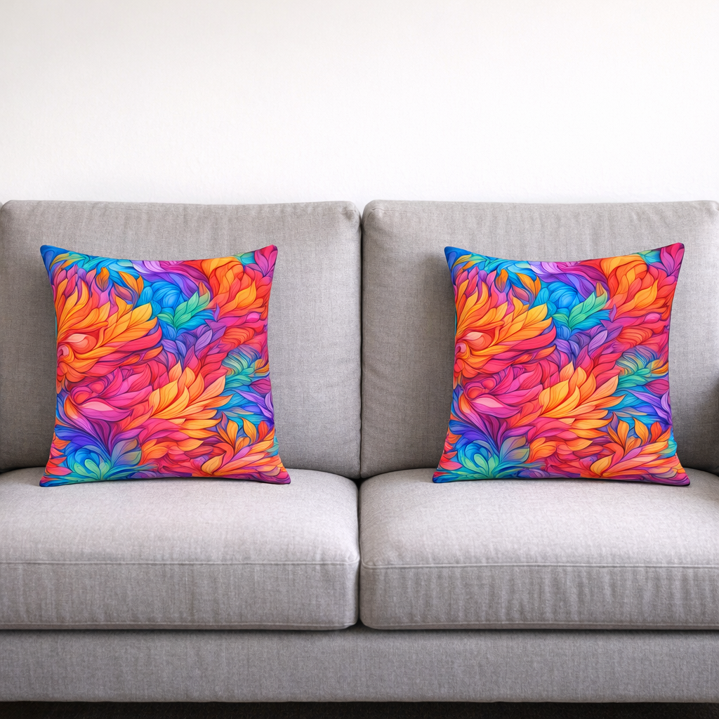 (2) Throw Pillows with Insert Colorful Bright Flowers Abstract Gift 18x18 DZ337