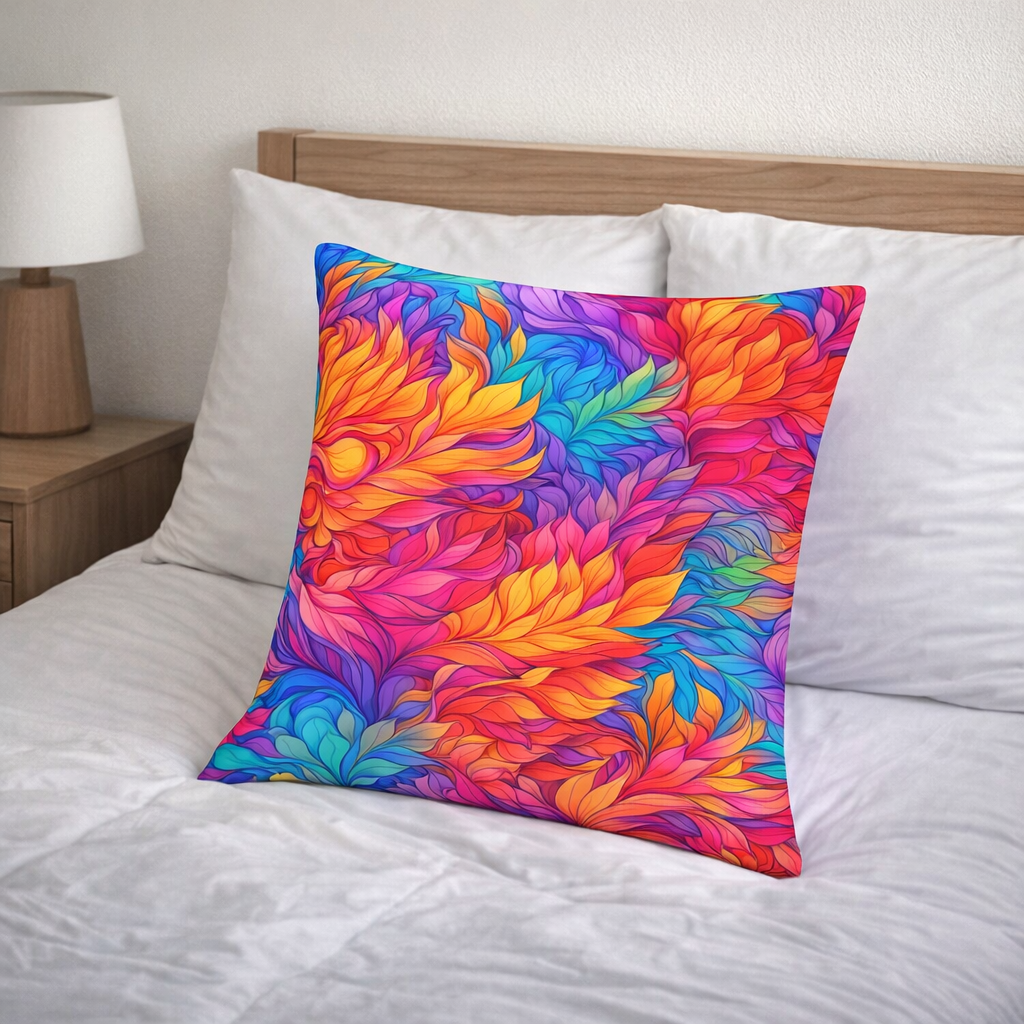 (2) Throw Pillows with Insert Colorful Bright Flowers Abstract Gift 18x18 DZ337