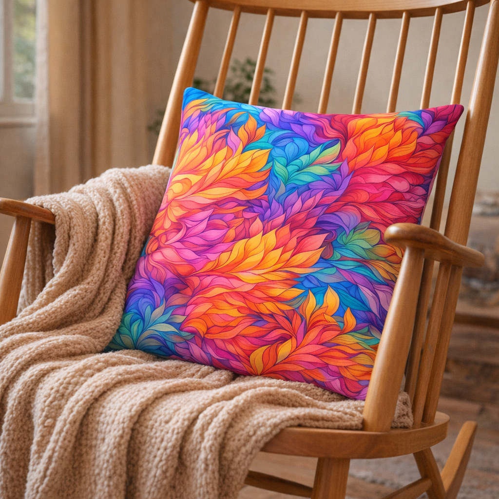 (2) Throw Pillows with Insert Colorful Bright Flowers Abstract Gift 18x18 DZ337