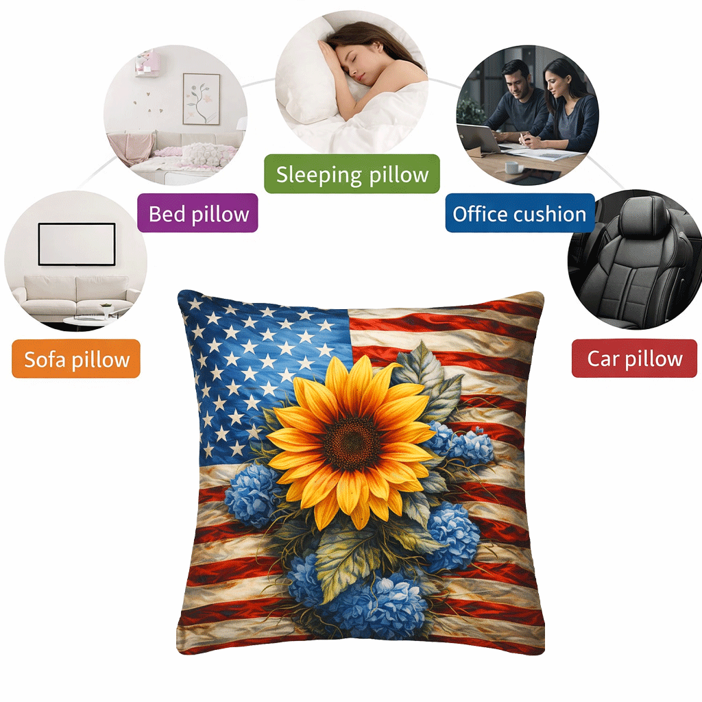 (2) Throw Pillows with Insert Sunflower American Flag Abstract Gift 18x18 DZ338