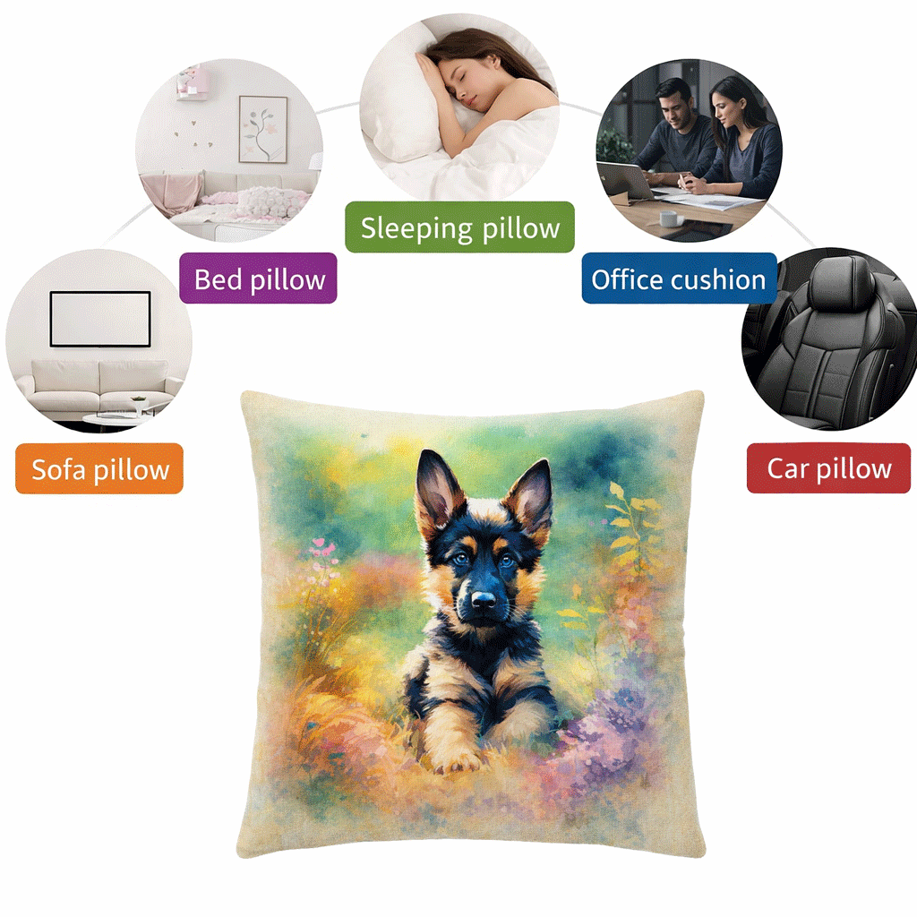 (2) Throw Pillows with Insert German Shepherd Puppy Abstract Gift 18x18 DZ339