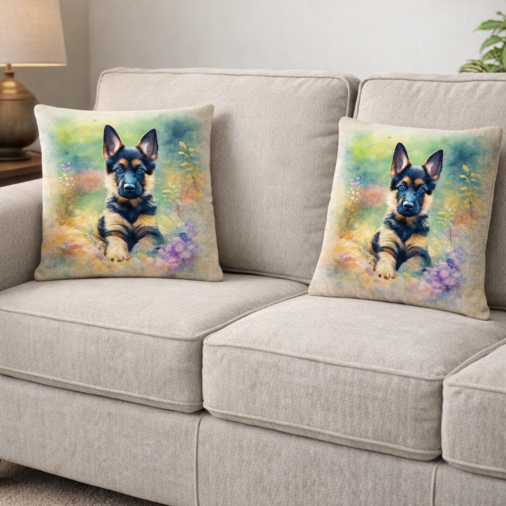 (2) Throw Pillows with Insert German Shepherd Puppy Abstract Gift 18x18 DZ339