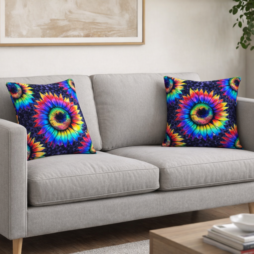 (2) Throw Pillows with Insert Tie Dye Sunflower Spot Abstract Gift 18x18 DZ340