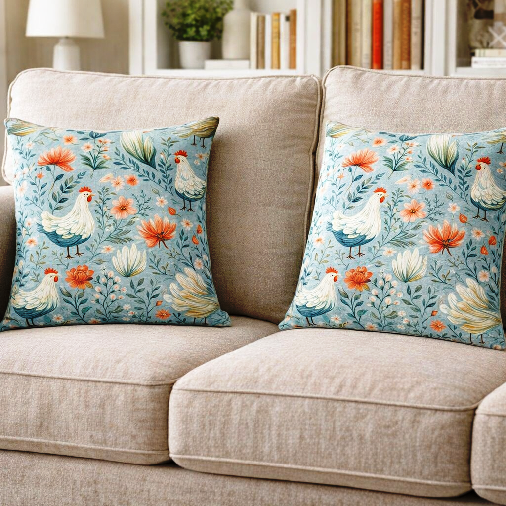 (2) Throw Pillows with Insert Chicken Hen Rooster Farm Abstract Gift 18x18 DZ341