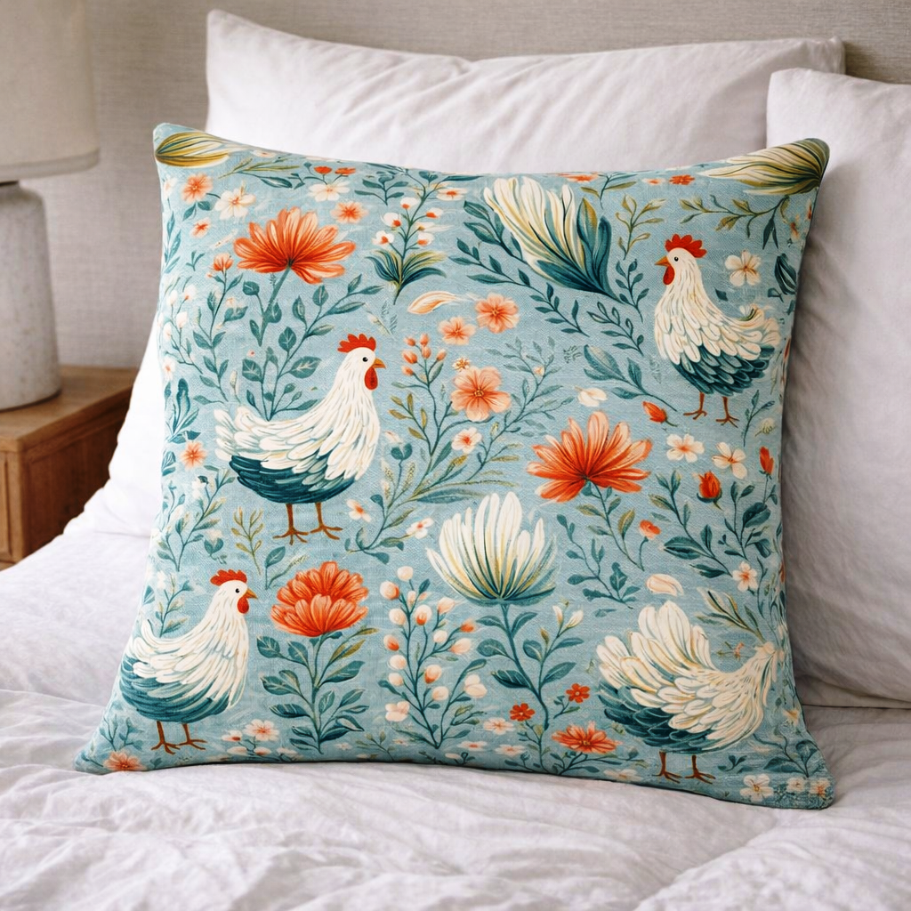 (2) Throw Pillows with Insert Chicken Hen Rooster Farm Abstract Gift 18x18 DZ341