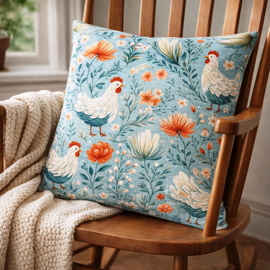 (2) Throw Pillows with Insert Chicken Hen Rooster Farm Abstract Gift 18x18 DZ341