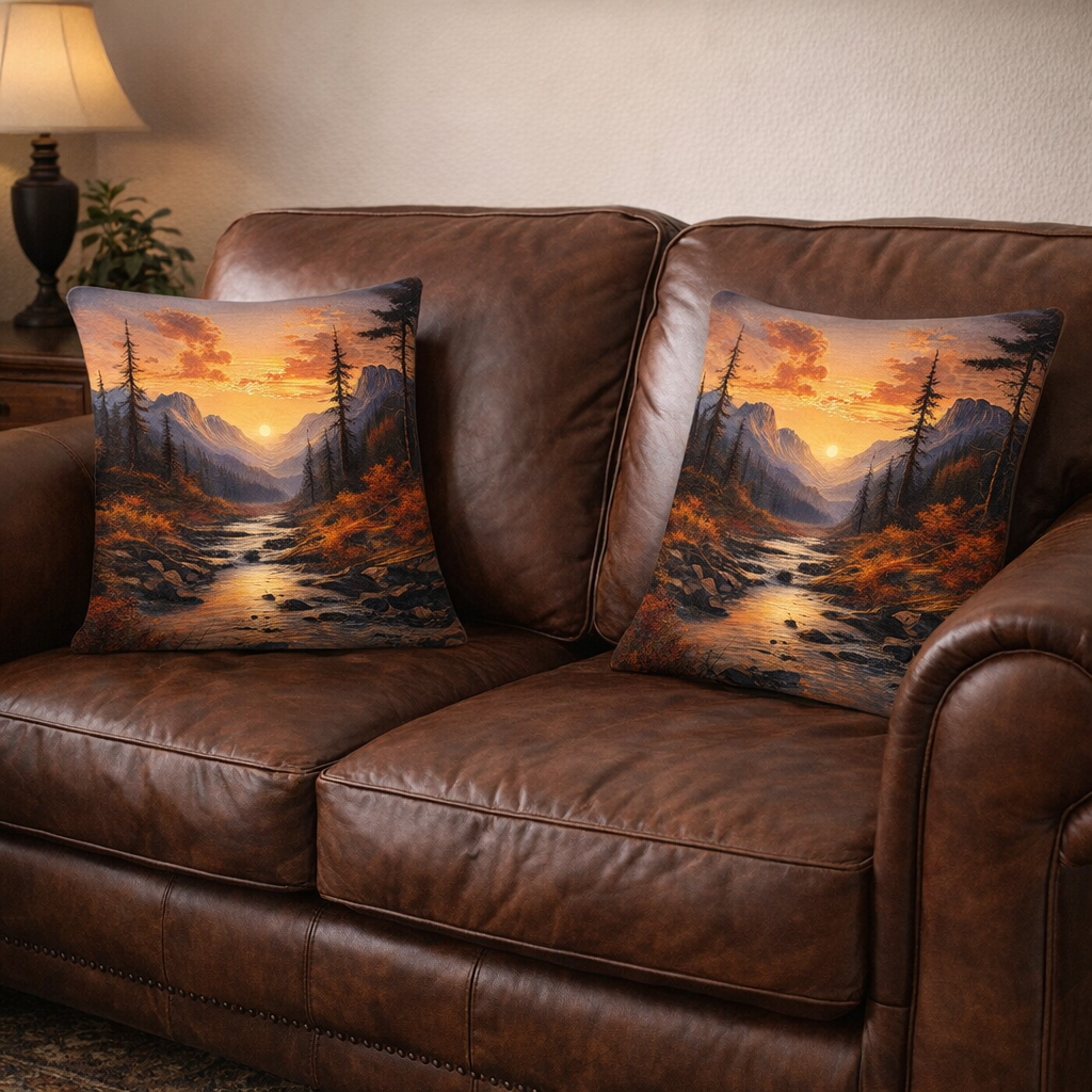 Set of 2 Throw Pillows (with Inserts) Woods Creek Mountains Stream 18"x18" DZ344