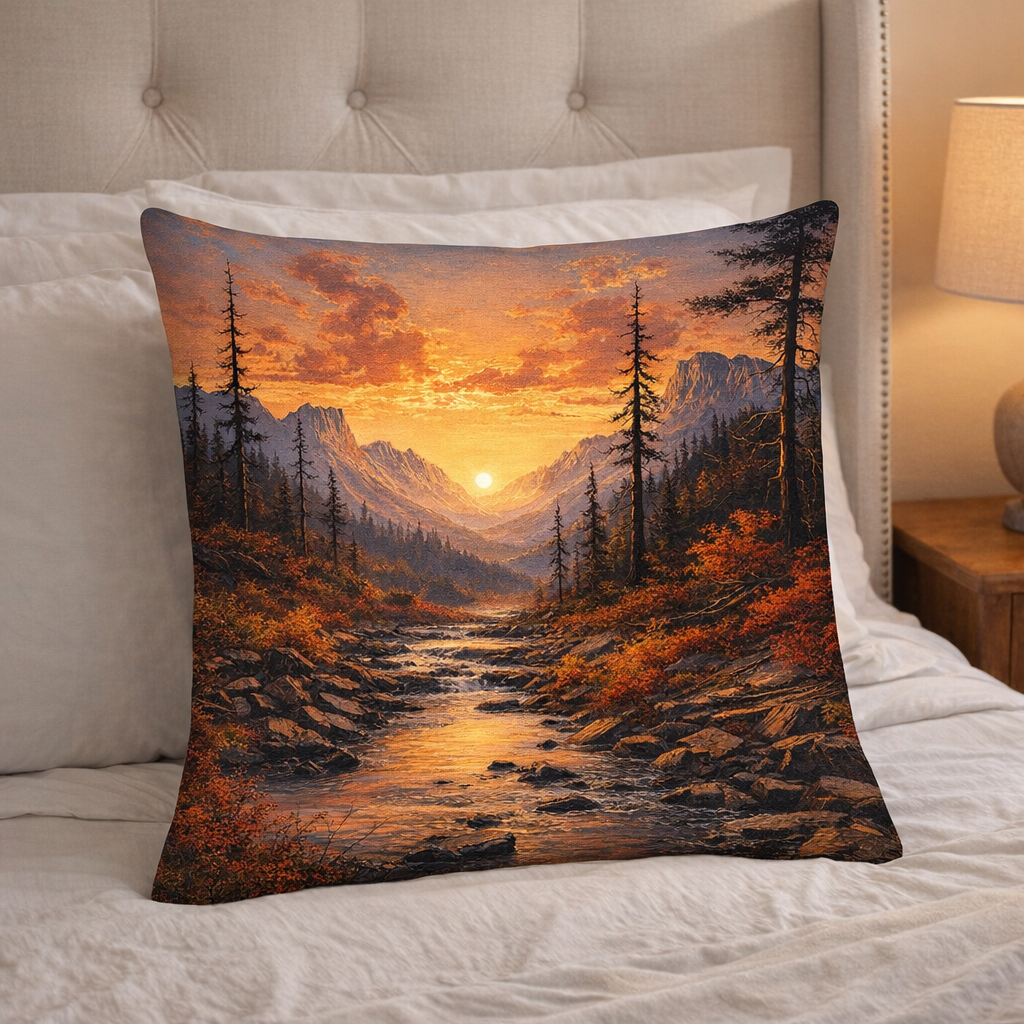 Set of 2 Throw Pillows (with Inserts) Woods Creek Mountains Stream 18"x18" DZ344