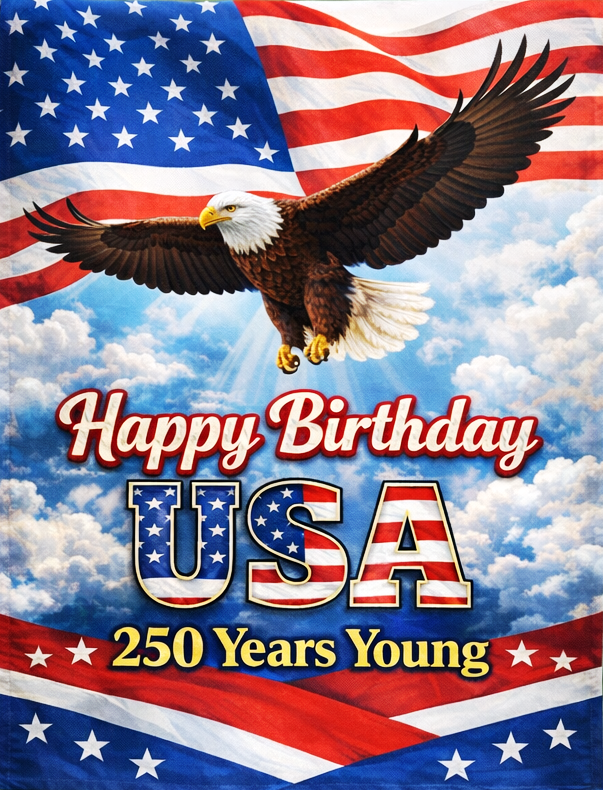 250th Anniversary Happy Birthday America Eagle SGF521 Garden Flag Double Sided Deluxe Flag 3ply 600 Denier 110 Knitted Polyester