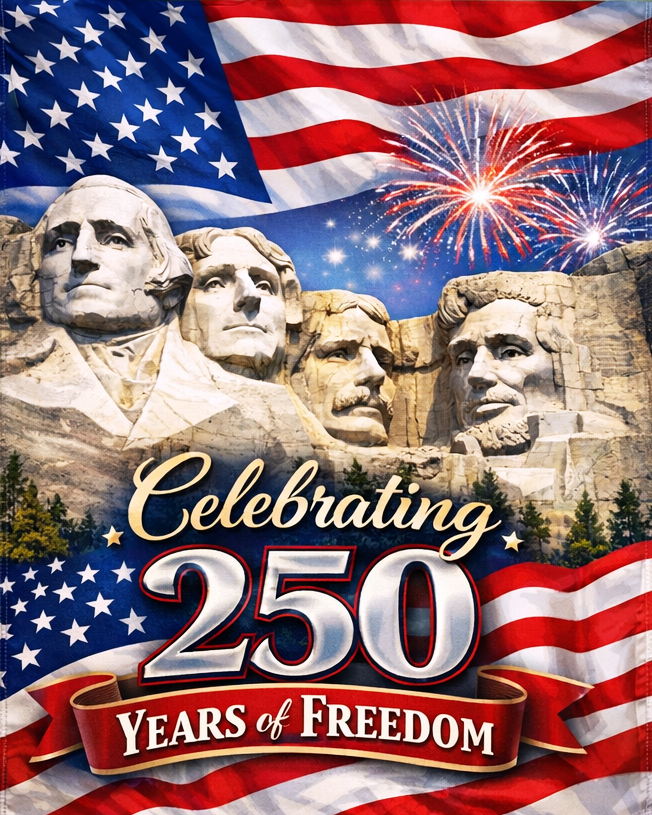 250th Anniversary Happy Birthday America Mount Rushmore SGF522 Garden Flag Double Sided Deluxe Flag 3ply 600 Denier 110 Knitted Polyester