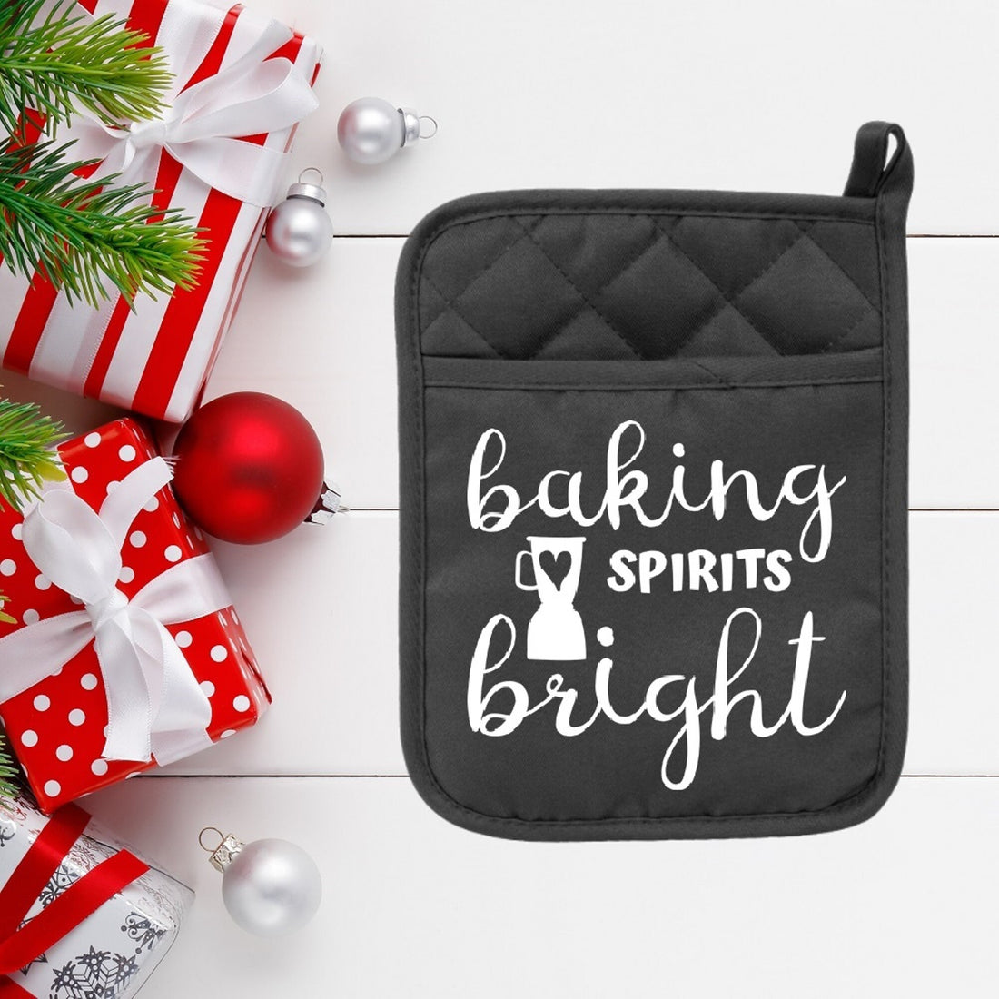Baking Spirits Bright - Pot Holder - Oven Mitt - Hot Pad - Polyester & Neoprene - Christmas - Teacher Gift - Mother's Day - FREE SHIPPING