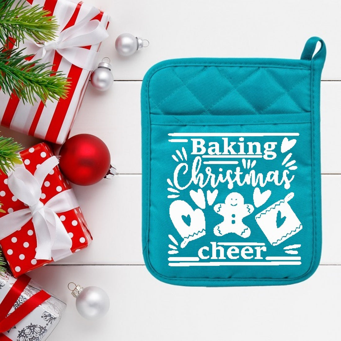 Baking Christmas Cheer - Pot Holder - Oven Mitt - Hot Pad - Polyester & Neoprene - Christmas - Teacher Gift - Mother's Day - FREE SHIPPING