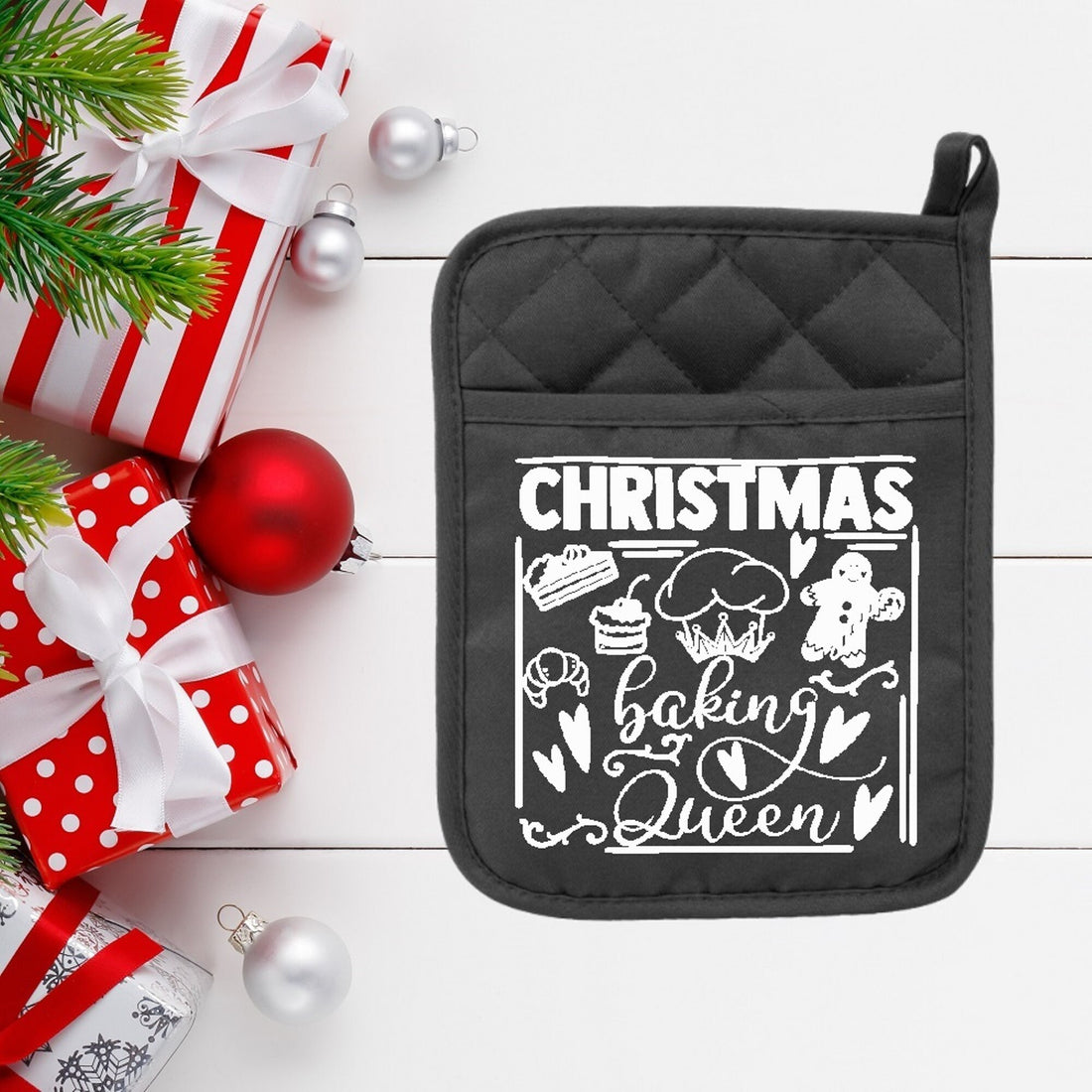 Christmas Baking Queen - Pot Holder - Oven Mitt - Hot Pad - Polyester & Neoprene - Christmas - Teacher - Mother's Day