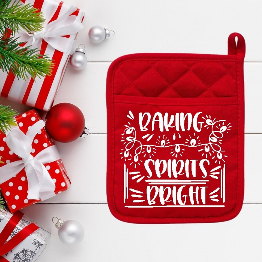 Baking Spirits Bright - Pot Holder - Oven Mitt - Hot Pad - Polyester & Neoprene - Christmas - Teacher Gift - Mother's Day - FREE SHIPPING