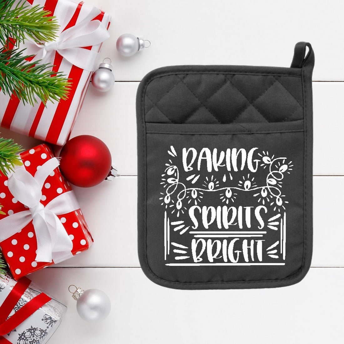 Baking Spirits Bright - Pot Holder - Oven Mitt - Hot Pad - Polyester & Neoprene - Christmas - Teacher Gift - Mother's Day - FREE SHIPPING