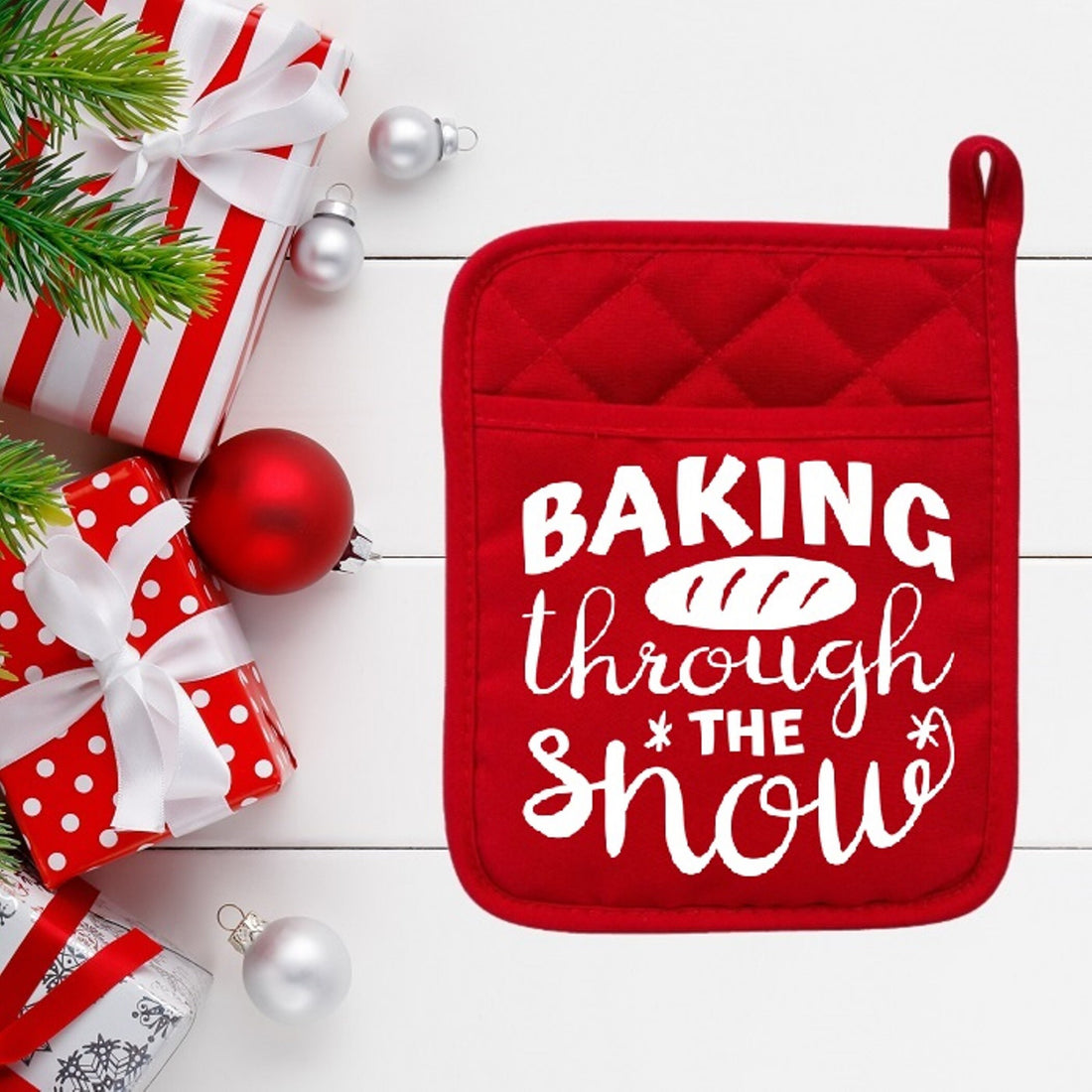 Baking Through The Snow - Pot Holder - Oven Mitt - Hot Pad - Polyester & Neoprene - Christmas - Teacher Gift - Mother's Day - FREE SHIPPING