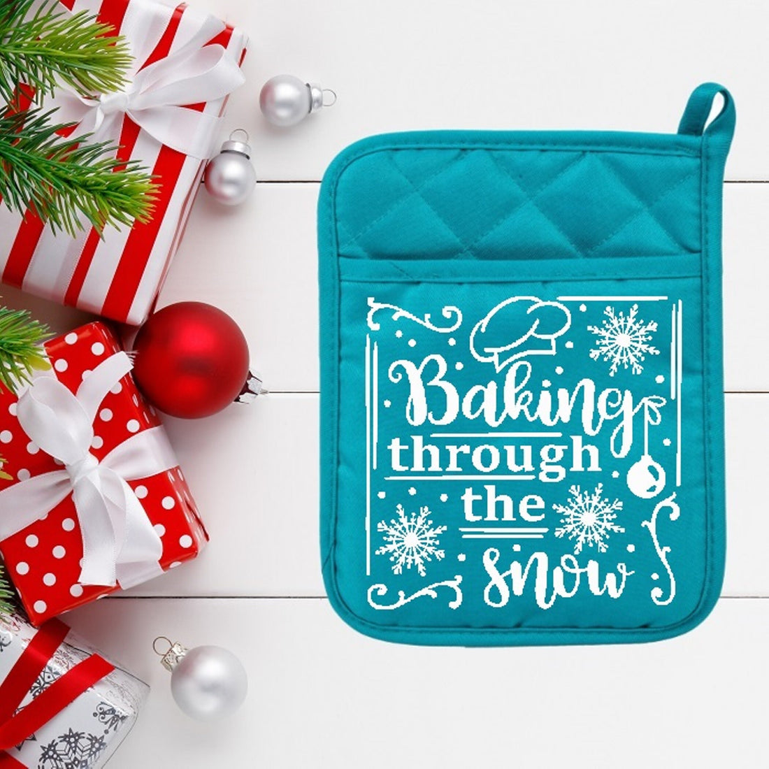 Baking Through The Snow - Pot Holder - Oven Mitt - Hot Pad - Polyester & Neoprene - Christmas - Teacher Gift - Mother's Day - FREE SHIPPING